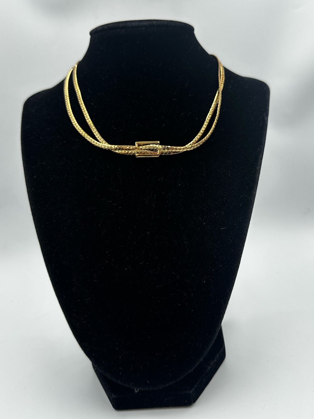 Gold-Tone Double Cobra Choker Necklace w/Adornment Square Center Piece - JNTGSD1
